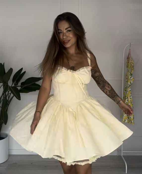 Sukienka premium żółta L gorset rozkloszowana
