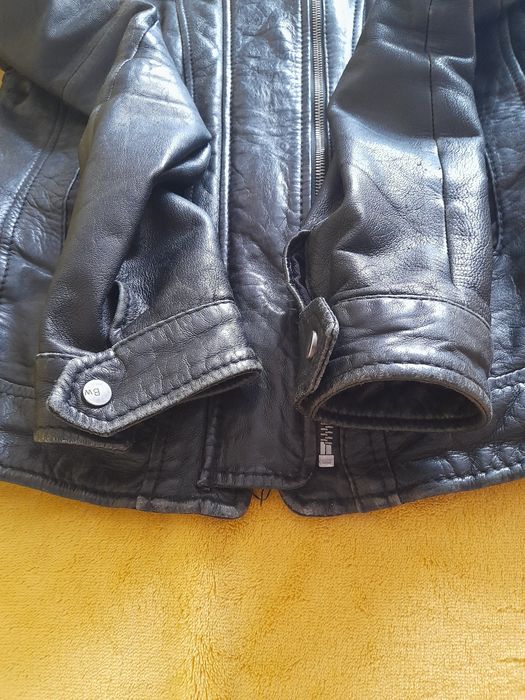 Bershka Leather Jacket Black full Double Zip Genuine Pockets Slim S