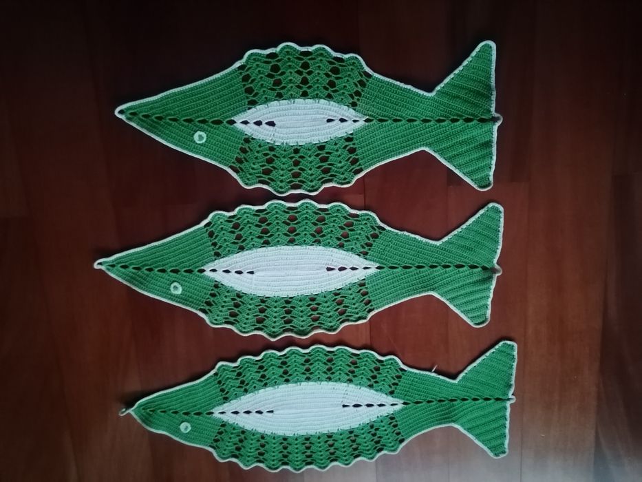 Conjunto de 3 panos em croché forma de peixe