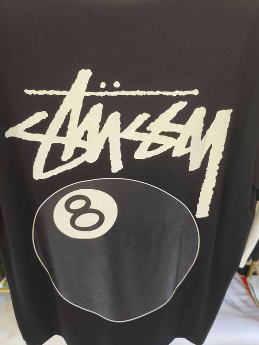 Stussy，Męska czarna koszulka z nadrukiem letnim, rozmiar M