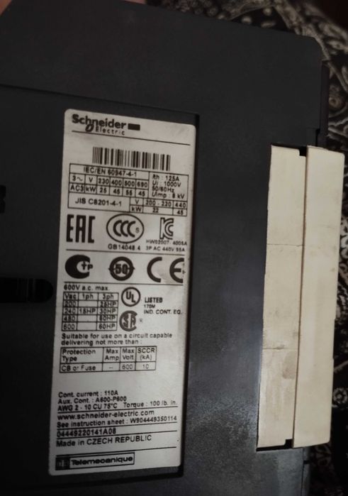 LC1D95P7 Stycznik mocy serii LC1D, 95A,  45 kW, Schneider Electric