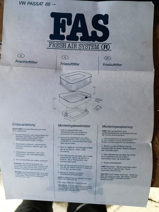 Orginalny filtr Kabinowy Passat po 88 roku