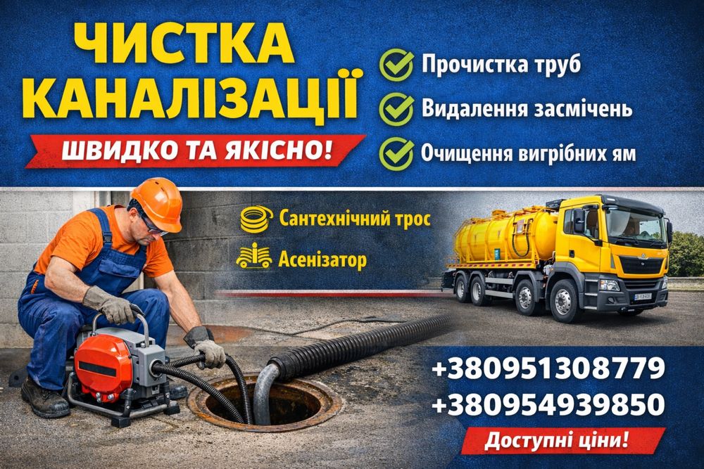 Чистка каналізації | Прочистка труб | Асенізатор