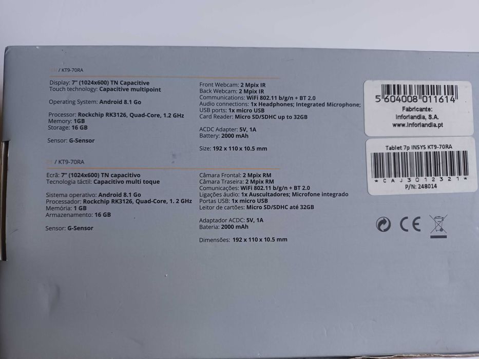 Tablet INSYS Android 8.1 Go