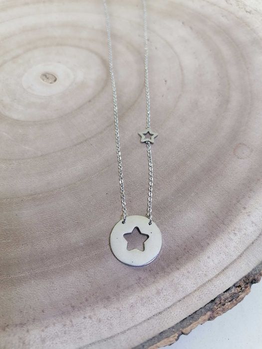 Colar Estrela com medalha redonda - Aço