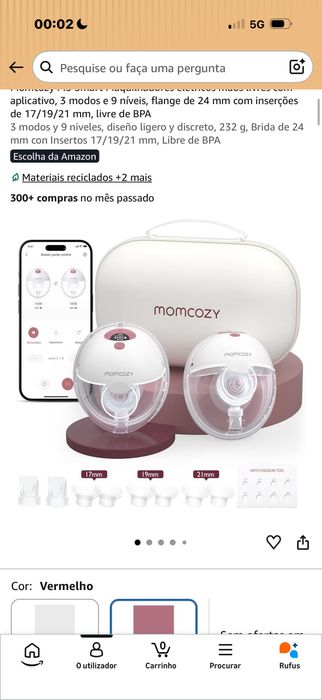 Momcozy M5 Smart Maquilhadores elétricos mãos livres com aplicativo, 3 modos e 9 níveis, flange de 24 mm com inserções de 17/19/21 mm, livre de BPA