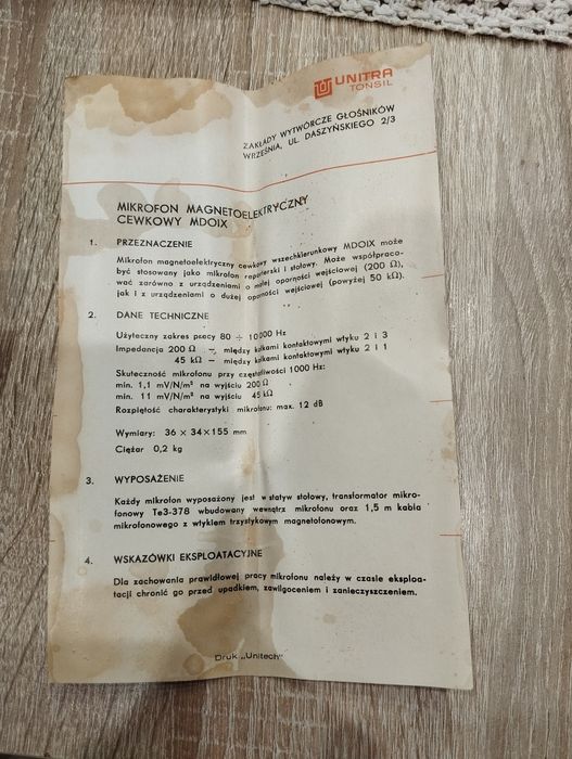 Mikrofon PRL UNITRA MDO IX 676