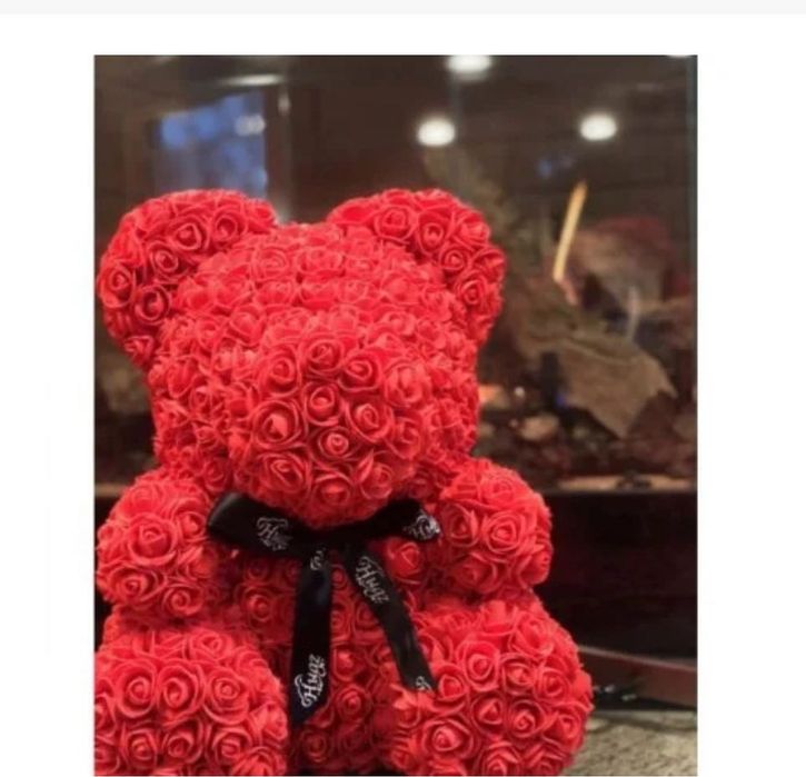 Miś z róż 25cm z płatków róż prezent  dzień matki kobiet BESTSELLER