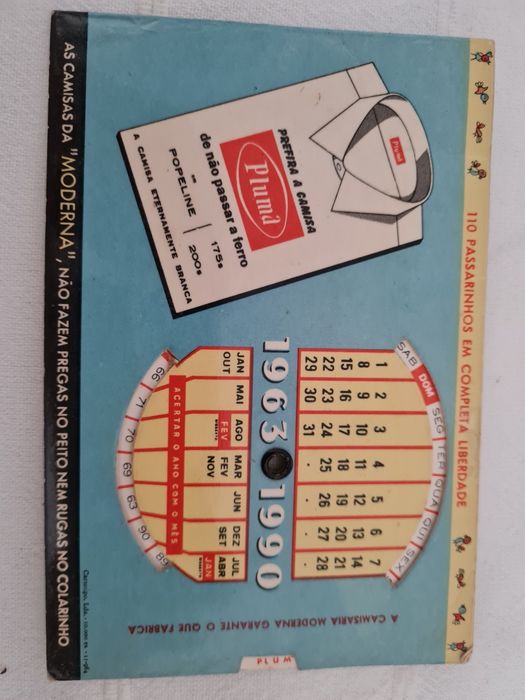 Calendario rotativo -anuncio à Camisaria Moderna para colecionadores