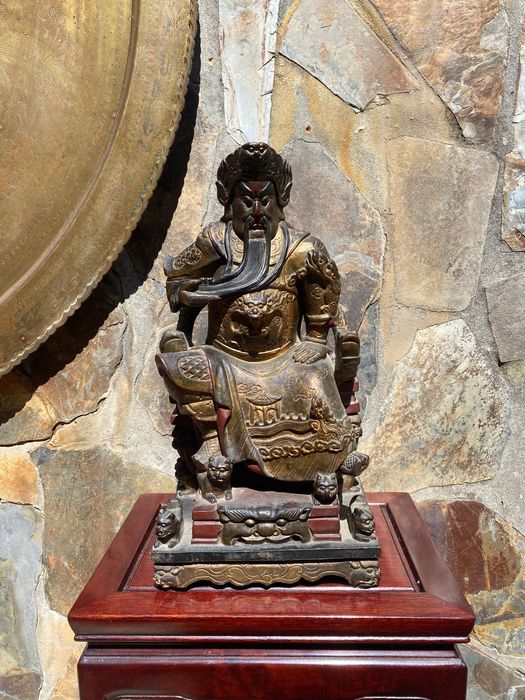 Deus Divindade Chinesa Séc XIX Escultura Madeira exótica Ouro 42cm