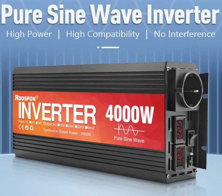 Інвертор перетворювач 12/24/220v, чистий синус, від акумулятора
