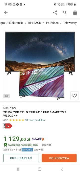 Nowy telewizor smart lg. 43
