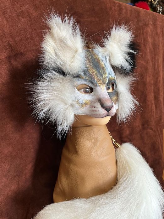 Therian maska + ogon naturalne futro