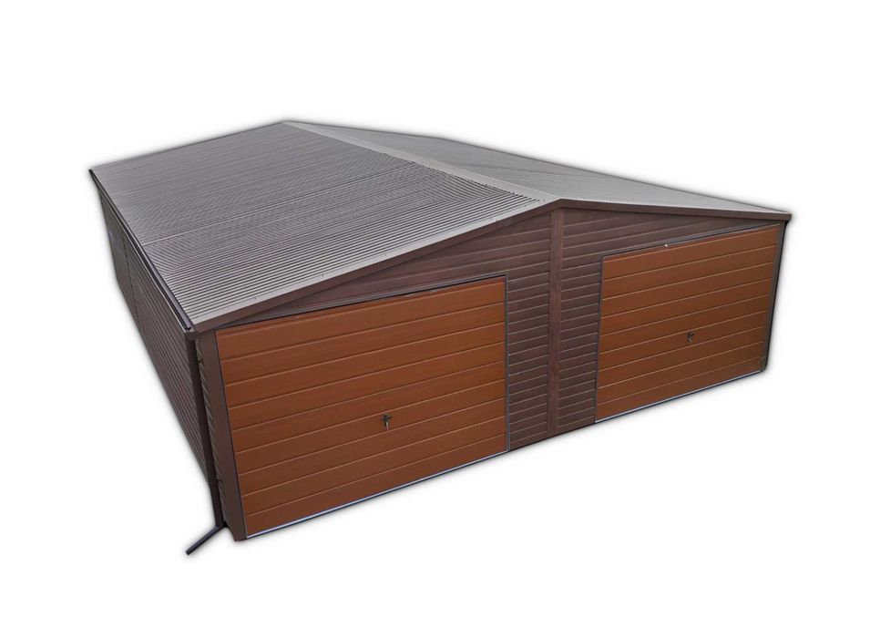 Garaż Blaszany drewnopodobny dwustanowiskowy 7x6, 7x7 bramy uchylne