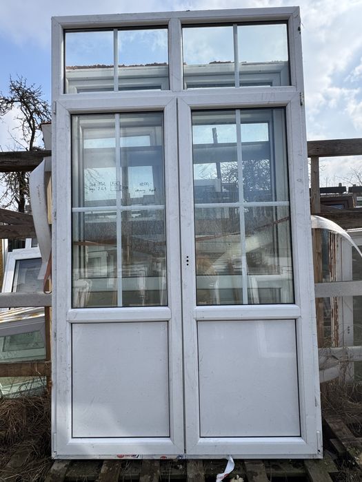 1x okno tarasowe plastikowe 152x263 ze szprosem biale otwierany slupek