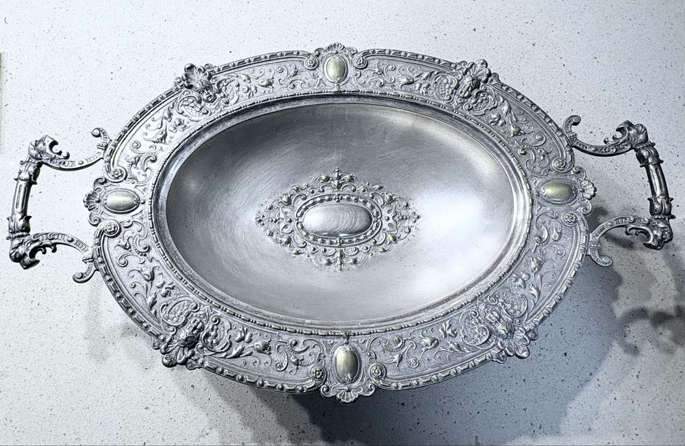 Magnífico raro antigo centro de mesa Arte Nova WMF com banho em prata