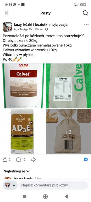 Witaminy, otręby, wysłodki dla kóz.