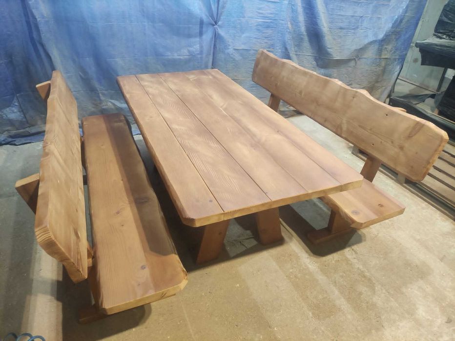 Meble ogrodowe DREWNIANE góralskie DO OGRODU biesiadne LITE DREWNO +