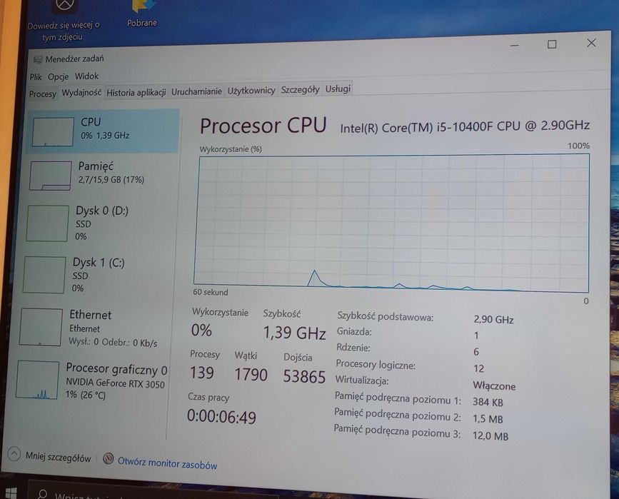 Nowy komputer gamingowy Intel i5 12x4,3GHz 1,5TB SSD RTX 3050 RAM 16GB