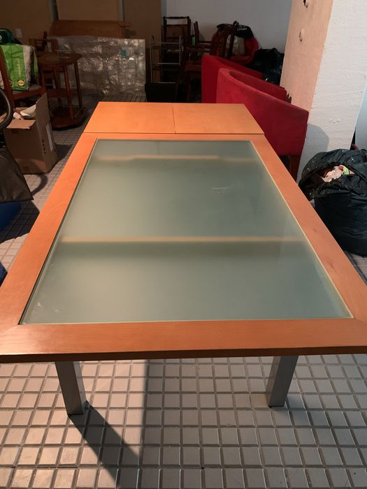 Mesa de cozinha madeira/ vidro c/ 4 cadeiras