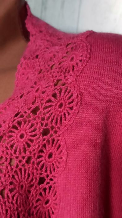 Jaeger изящный кашемировый c шелком кардиган с нежной  кружевной отдел