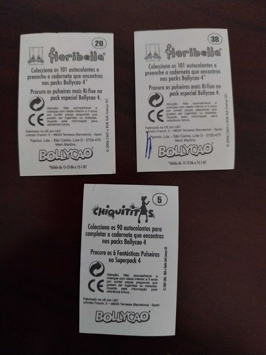 Lote 3 cromos autocolantes SIC, Floribela e Chiquititas, Bollycao