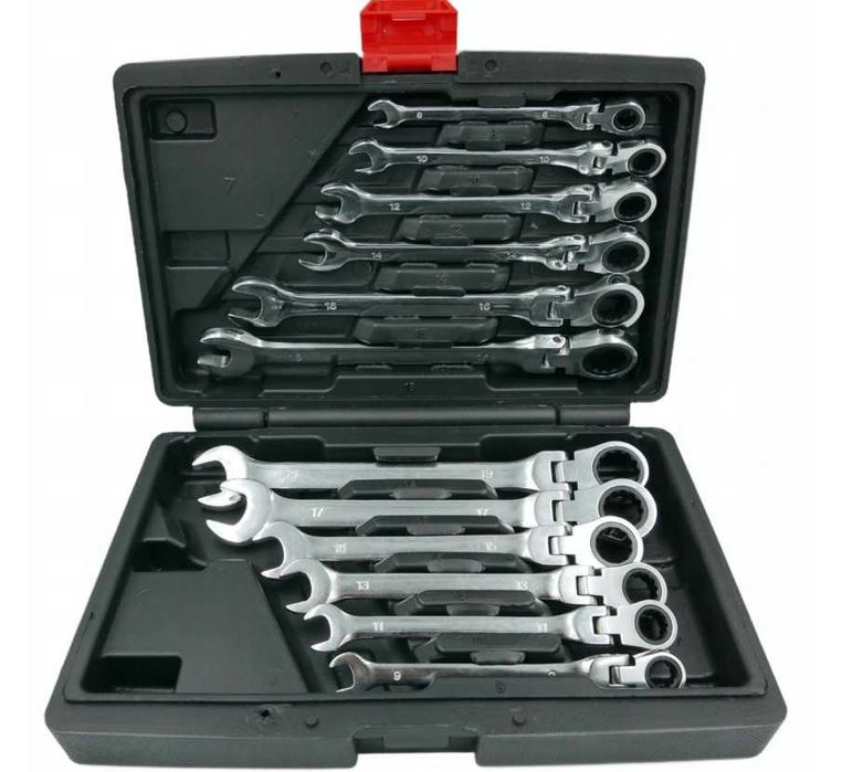 Набір ключів ріжково-накидних тріскачка шарнір 8-19 мм (12 шт) + кейс