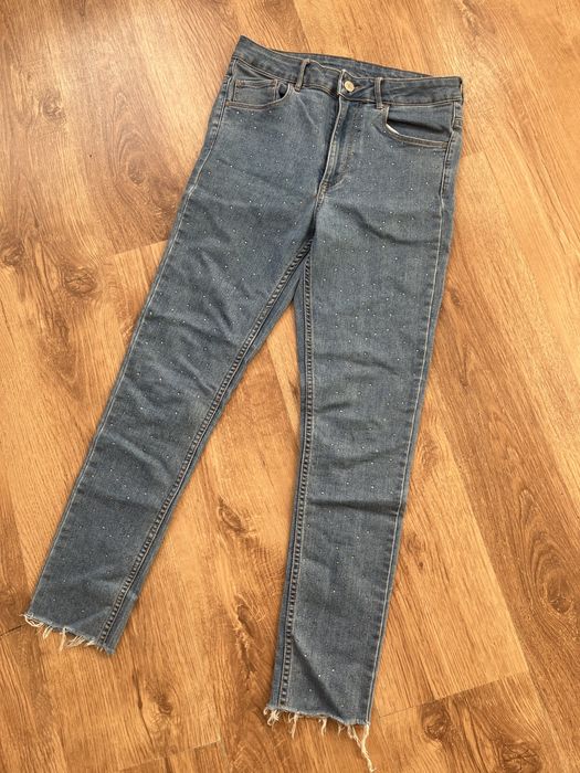 Jeansy skinny z diamencikami wysoki stan M 38
