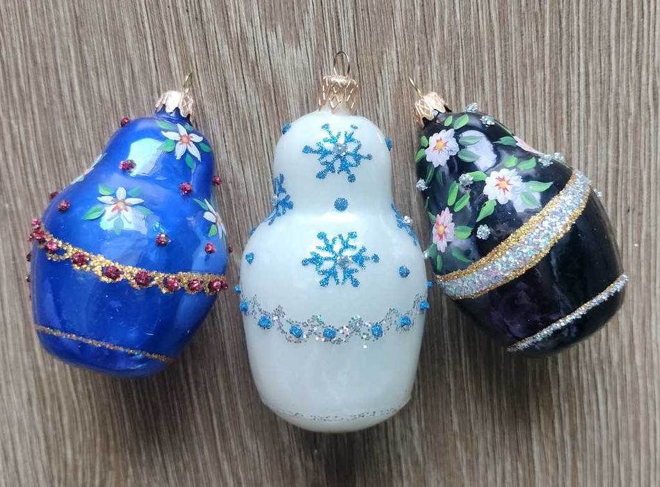 Trzy bombki matrioszki ludowe ręcznie wykonane