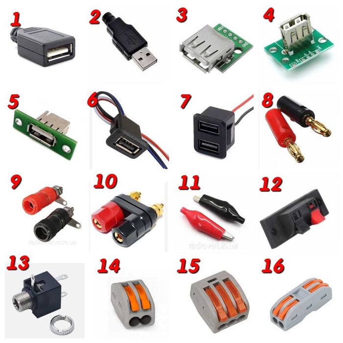 Разъемы  5.5x2.5 2,1  3.5x1.35  Type C  USB A  RCA  Банан  Разъeмы DEGSON  XH-M229  D2