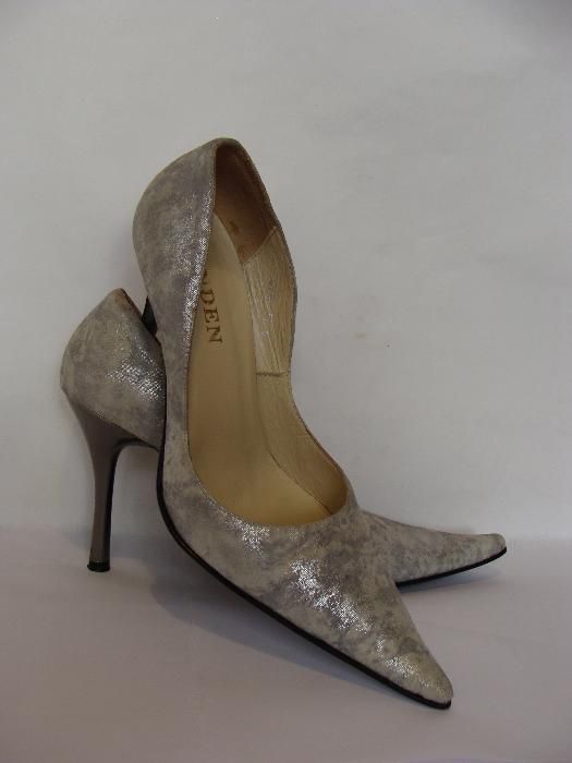 Туфли серебристые замша натуральная р.36 на высоком каблуке