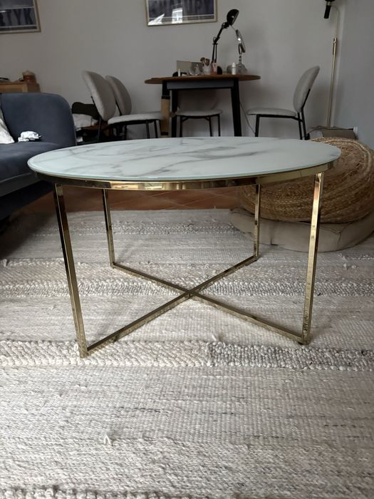 Stolik kawowy okragly 90 cm westwing beliani marmur marmurowy złoty