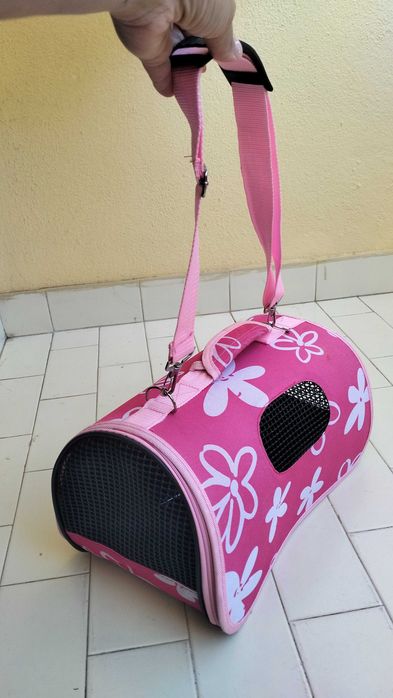 Transportadora para cães/gatos rosa com flores