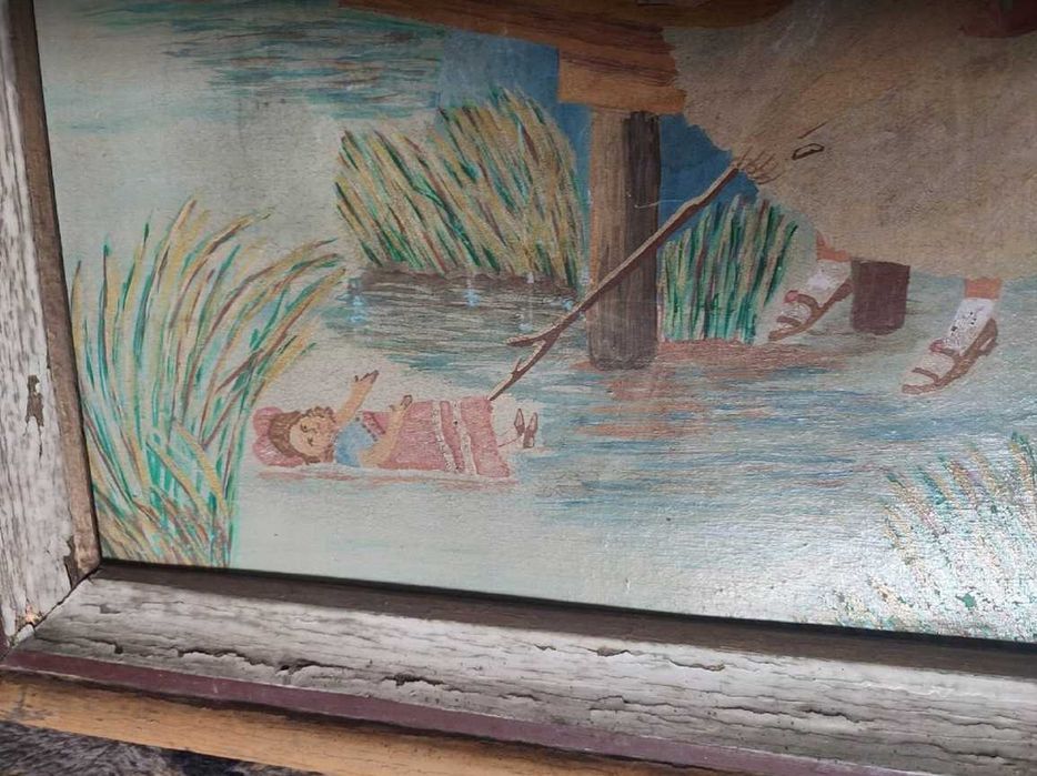 Art deco,obraz,olej,Anioł Stróż pilnuje dziecko