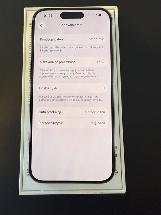 Iphone 15 pro 256 bateria bialy tytan bateria 100%