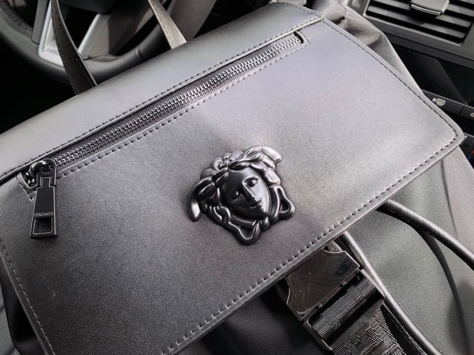 VERSACE рюкзак портфель ранец мужской черный кожаный