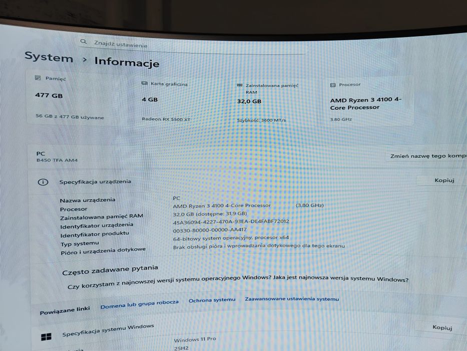 Monitor i Komputer stacjonarny PC- Ryzen 3 4100, Machinist B450, DDR4