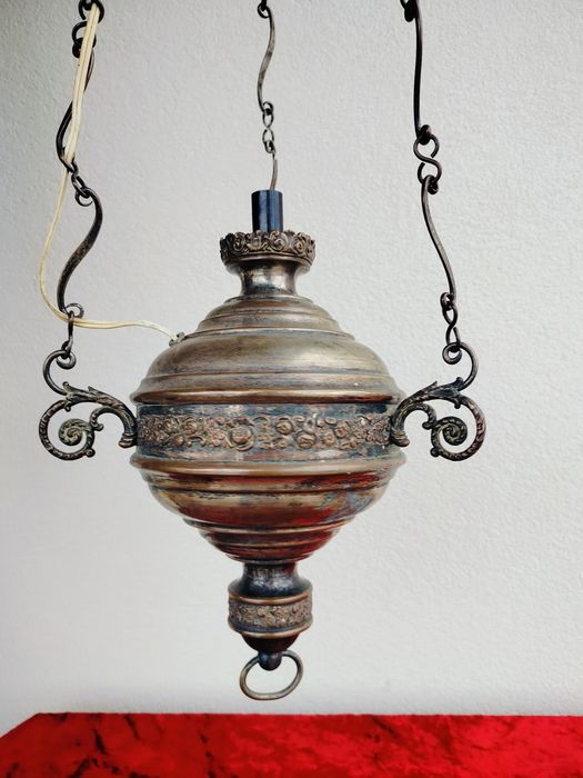 Stara lampa koscielna platerowana zabytkowa