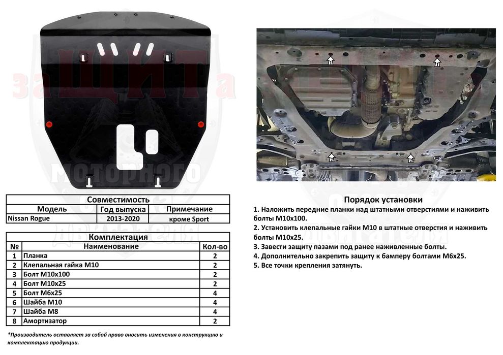 Защита двигателя и КПП Nissan Rogue Sport  / Ниссан Рог