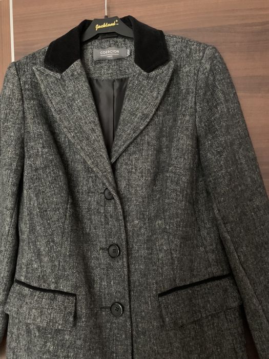 Nowy płaszcz w jodełkę Coercion London M 38 szary melanż