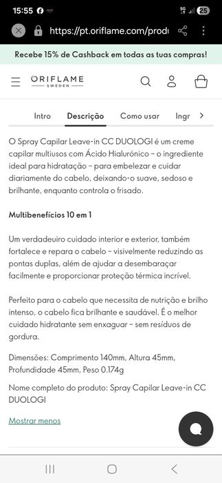Spray Capilar Leave-in CC Duologi 150ml Oriflame