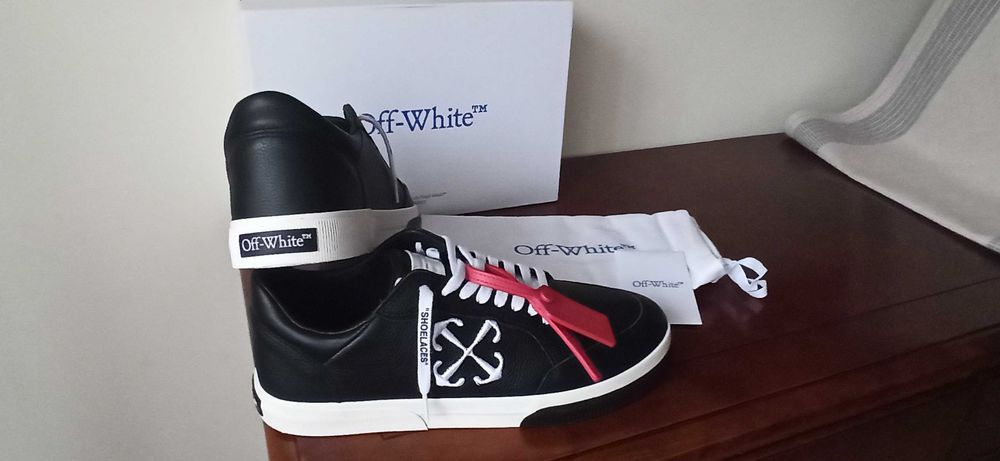 (r. 46) Nowe buty OFF-WHITE New Low Vulcanized Black White czarne