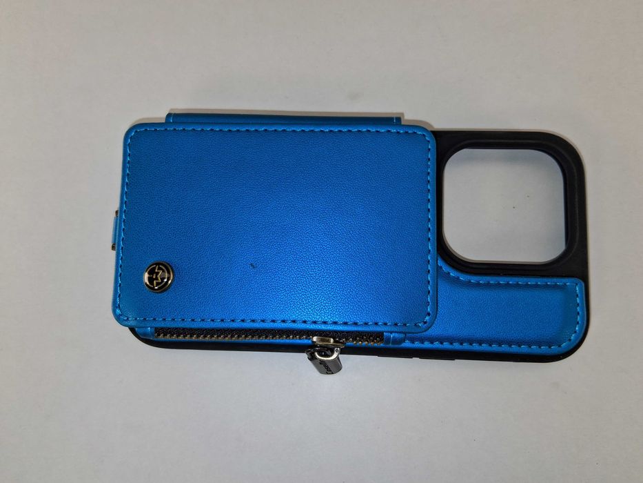 Y064 Etui Caseme Portfelowe z Zamkiem do iPhone 14 Pro Niebieskie