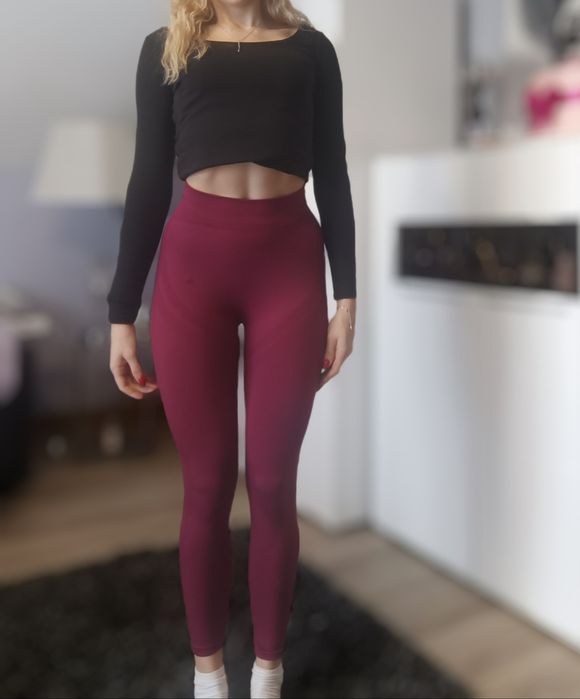 legginsy z wysokim stanem push up M nowe bordowe rozciągliwe