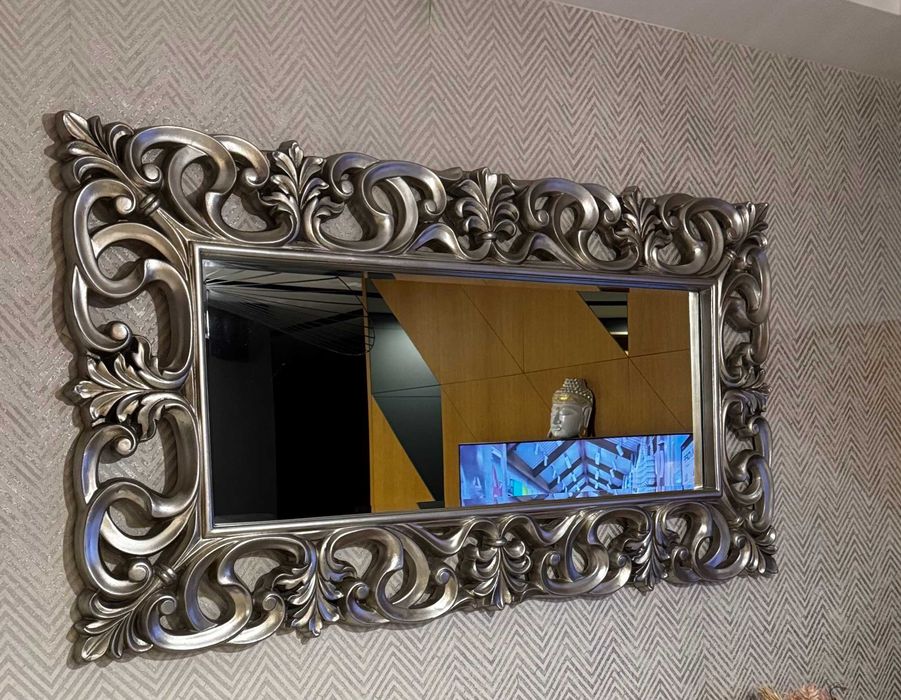 Lustro w srebrnej ramie 90x180 cm kryształowe