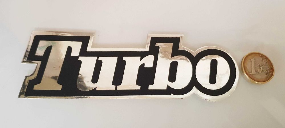 Antigo Autocolante Metalizado ~ "TURBO" ~ Vintage Anos 80 ~ (Renault 5 GT Turbo?)