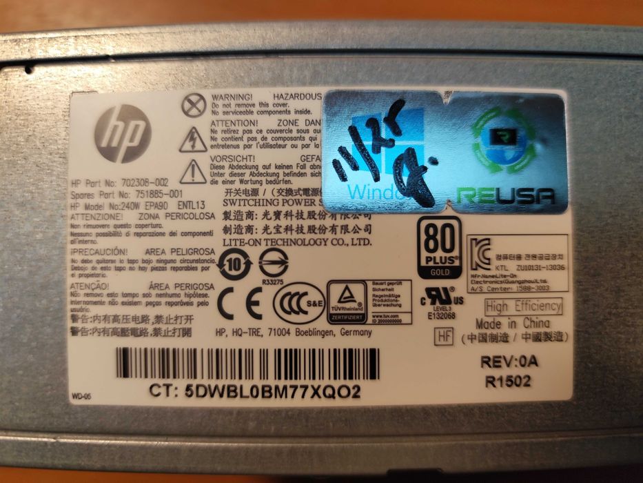 Fonte de Alimentação HP G1 e G2 SFF - 400/705/600/800 (Usada)