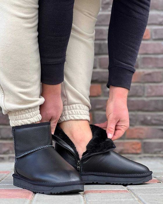 Акція! Чоловічі чорні шкіряні черевики Уги-Ugg Осінь-Зима 44-45р