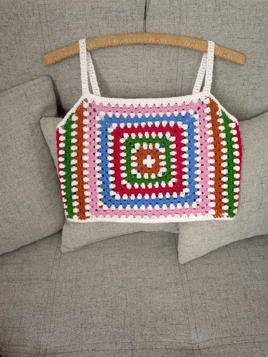 Nowy crop top szydełkowy handmade krótki kolorowy bluzka 36 S