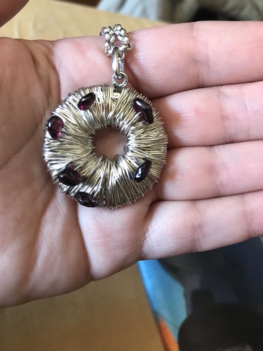 Conjunto em prata de pendente e brincos argolas